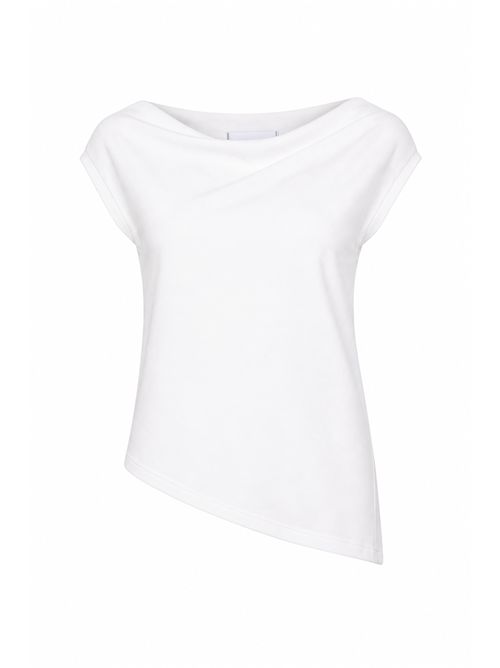 Top in ice cotton con scollo a barca Bianco Alpha Studio | AD-6452C2000